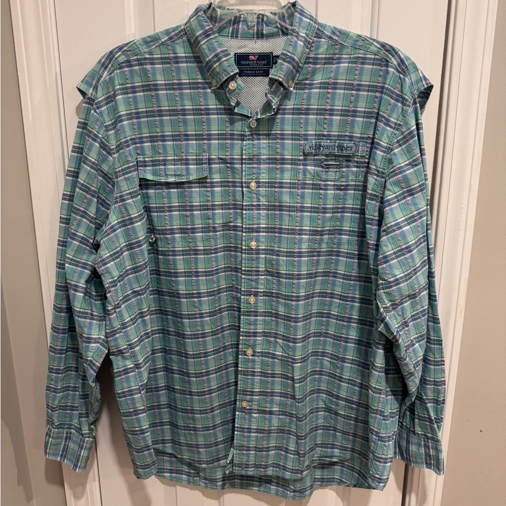 Vineyard Vines Blue and Green Casual Button Down Shirt